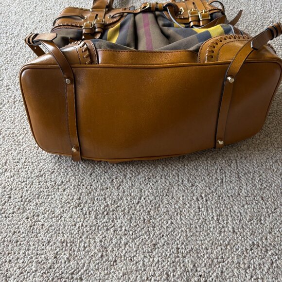 Burberry Prorsum House Check Canvas Tote Chrome Yellow Bridle Leather Large - Picture 6 of 16
